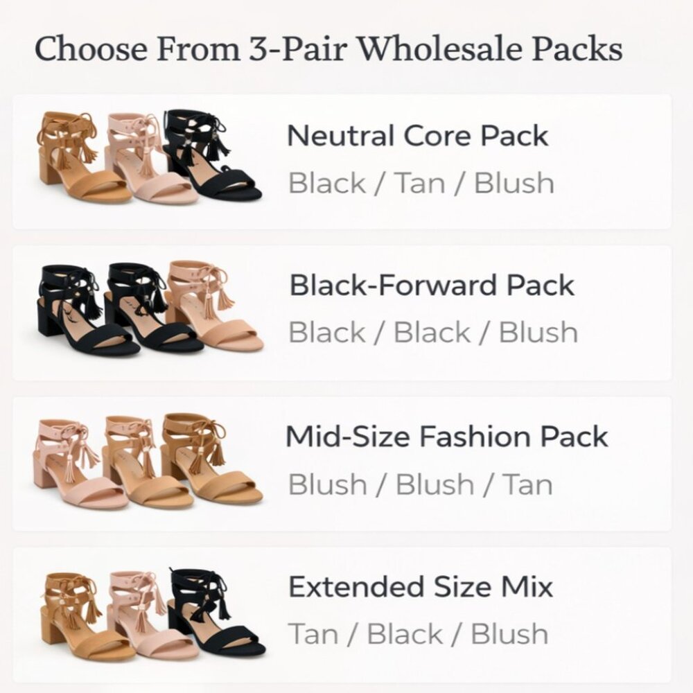 Top Moda Women’s Tassel Lace-Up Block Heel Sandals | 3-Pair Wholesale Bundles - Picture 2 of 5